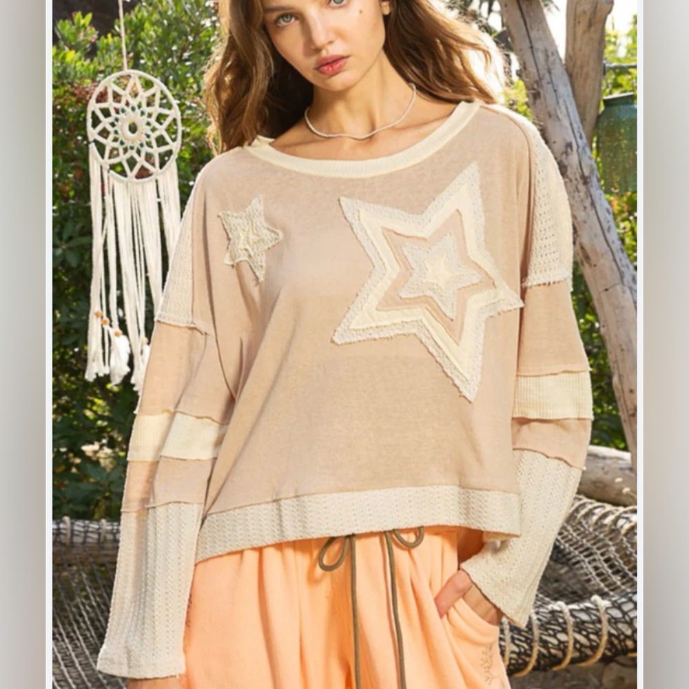 💕POL “ Houston 5 “ POL Star Patch Top Relaxed Fit Shirt LARGE